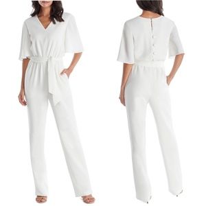 NEW DRESS THE POPULATION White CREPE Cristina BUTTON BACK Pocket JUMPSUIT XXS